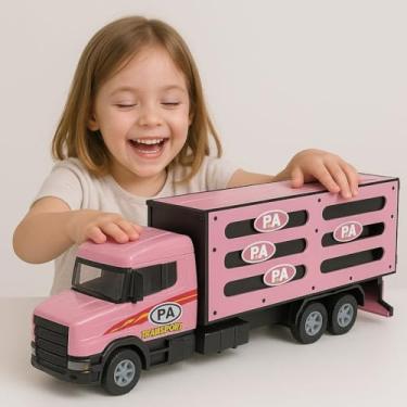 Imagem de Brinquedo Menina Caminhão Boiadeiro Rosa Grande 70 cm de Madeira Brinquedo Infantil Presente Para Criança