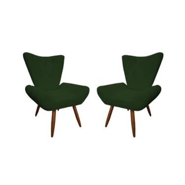 Imagem de Kit 2 Poltronas Decorativa Emilia Suede Verde Pés Madeira Mz Decor - M