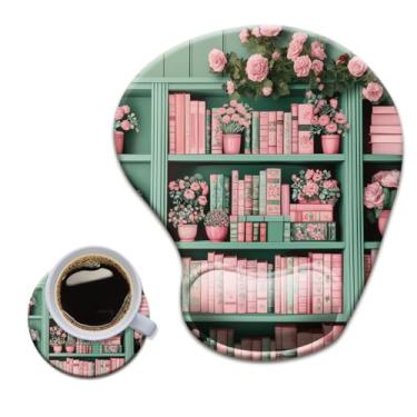 Imagem de HOPONY Mouse pad de gel para descanso de pulso - mousepad ergonômico para escritório com suporte de pulso - antiderrapante, design de acessórios de mesa para decoração de casa e jogos, livro floral