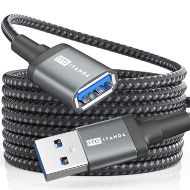 Imagem de ITD ITANDA Cabo de extensão USB 3.0 de 4 m, tipo A macho para fêmea, 5 Gbps, para teclado, mouse, PlayStation, Xbox, pen drive, impressora, câmera e mais (3,5 m, cinza)