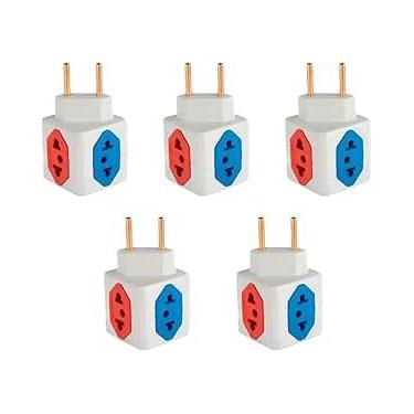 Imagem de KIT 5 Adaptador De Tomada Benjamim Cubo 3D com 4 Entradas 10A 20A Amperes Multiplicador de Tomadas Plug Padrão Novo 3 Pinos - 110V 220V Bivolt - DM SHOPP