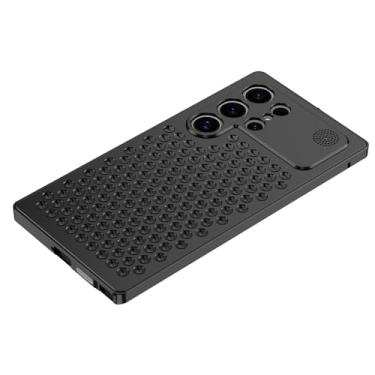 Imagem de FWYANZH Capa de metal para Samsung Galaxy S25 Ultra, capa protetora de liga de alumínio com orifício de lente de câmera de precisão, capa de ventilação térmica para aromaterapia, preta, S25 Ultra