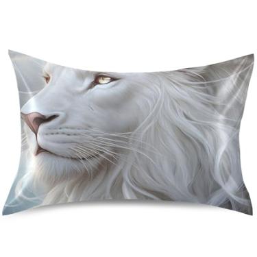 Imagem de Fronhas de cetim com estampa de juba de leão branca, capa de travesseiro padrão Queen King, capa de travesseiro fofa, refrescante, tamanho king, 101,6 cm x 50,8 cm