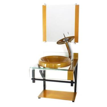 Imagem de Gabinete de vidro 40cm para banheiro curvado duplo pp cuba chapéu dour