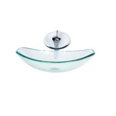 Imagem de Cuba de vidro oval chanfrada 46cm jateado + valvula + torneira cascata