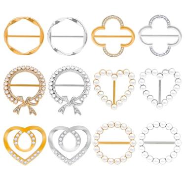 Imagem de 12 peças de clipe de anel de cachecol, prendedores de gravatas de camiseta/fivela de cachecol de strass/botão de nó de canto para vestido, suéter, cachecóis, camiseta, broche de amarrar na cintura