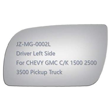 Imagem de JZSUPER Vidro retrovisor lateral adequado para caminhonete Chevy GMC C1500 C2500 C3500 K1500 K2500 K3500, lado esquerdo do motorista, incluindo adesivo (vidro espelhado sem reboque) (não aquecido)