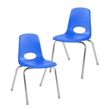 Imagem de Cadeira escolar 45,7 cm, assento empilhável para estudantes com pernas de aço cromado e deslizadores giratórios; para sala de aula, escola em casa ou escritório - azul (pacote com 2), 13050-BL