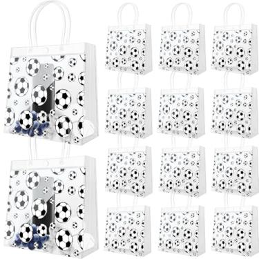 Imagem de Demonwer 12 peças de saco de presente de futebol transparente com alças PVC tema esportivo guloseimas doces reutilizável saco de lembrancinha de festa para presentes de aniversário do time 20 × 8 cm