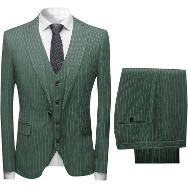 Imagem de Risca De Giz Masculina 3 Peças Terno Slim Fit único Breasted Negócios Festa De Casamento Jaqueta Colete Calças, Green, 42