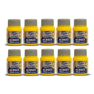 Imagem de Tinta Para Tecido Fosca Acrilex 37ml 10 Unidade Artesanato Fixação Frio Alta Cobertura – Fixação a Frio e Alta Cobertura Com Acabamento Fosco, Este Kit É A Escolha Perfeita Para Quem Busca Qualidade (Amarelo Ouro 505)