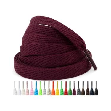 Imagem de Handshop 2 pares de cadarços planos de 2/12.7 cm em 20 cores, cadarços largos para atletismo, sapatos de skate, Borgonha, 40 Inch (102 cm)