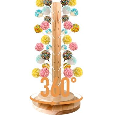 Imagem de SECOAT Suporte De Madeira Para Bolos Pop Com 36 Furos E Base Giratória, Mesa Sobremesas, Pirulitos, Doces, Sobremesas Casamentos, Aniversários, Chás Bebê Festas