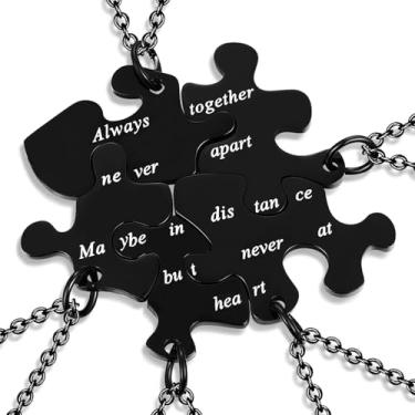 Imagem de Yonhon Colar BFF para 3/4/5/6 de aço inoxidável família amizade quebra-cabeça irmã conjunto de chaveiro, Aço inoxidável, yh