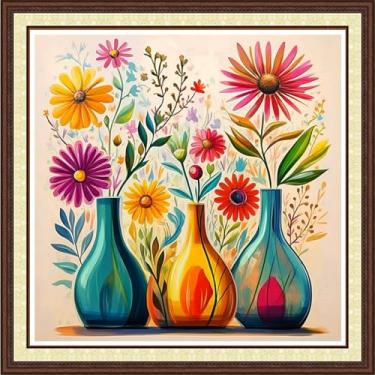 Imagem de Findvoor Kits de ponto cruz contados para adultos, gama completa de bordado de costura cruzada, padrão não impresso para iniciantes, kit de bordado de 11 CT - vaso de flores colorido 45,7 x 45,7 cm