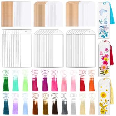 Imagem de 240 marcadores em branco de papel kraft, kit de fabricação de marcadores de livro de 3 tamanhos, 2 cores, com 80 peças de mangas transparentes e 80 borlas coloridas, marcador de livro de papel a