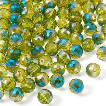 Imagem de Spritewelry Contas de vidro verde para fabricação de joias, 80 peças, contas de cristal redondas facetadas de 10 mm, cor AB, contas de vidro banhadas a granel para colar e pulseira