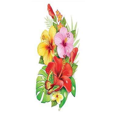 Imagem de Película decorativa havaiana para janela, buquê de flores de hibisco coloridas com pétalas de plumeria florescendo de borboleta, película de janela de PVC de privacidade estática sem cola, L 60 x C