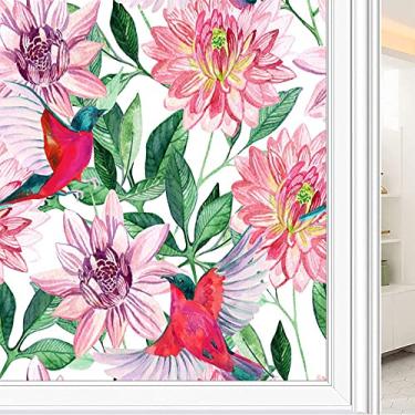 Imagem de Película de janela de privacidade de flores, textura de estilo floral, filme de vidro para sala de estar e escritório em casa, L90 x C 190 cm