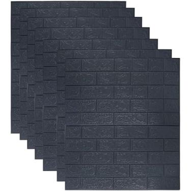 Imagem de Kit 7 Paineis Placas Tijolos Blocos 3D Decoração Adesivo de Parede Autocolante Preto