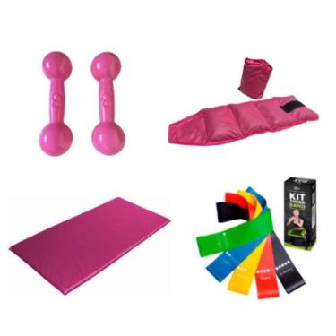 Imagem de Kit Aeróbico Em Casa Halter Peso 3 Kg + Caneleira 3 Kg + Colchonete + 