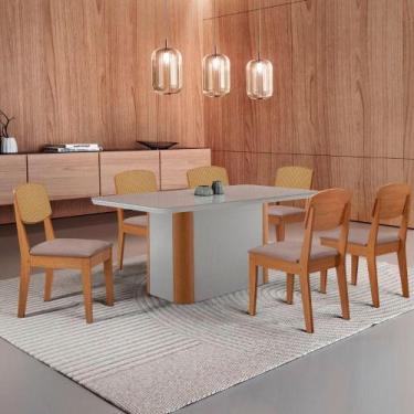 Imagem de Mesa De Jantar Isadora 180cm Tampo Mdf Vidro Com 6 Cadeiras Lin Capucc