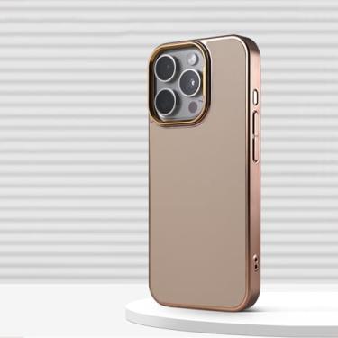 Imagem de HPQWN Capa luxuosa de couro sintético de cor sólida para iPhone 16 Pro com bordas macias e proteção contra choque (para iPhone 16 Pro/DDSP Desert Gold)