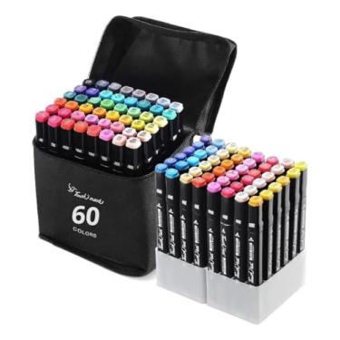 Imagem de Conjunto de Canetas Marcador Permanente Canetinhas para Colorir Touch com Ponta Dupla para Desenhos Profissional Kit Escolar com Duas Pontas Hidrográficas com Estojo.