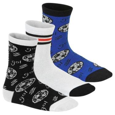 Imagem de Kit Meia Molekinho Infantil Meninos, Azul, Branco, Preto, 28/33