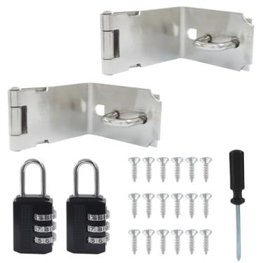 Imagem de Seimneire Pacote com 2 fechaduras de porta, cadeado de dobradiça de aço inoxidável de 12 cm e 90 graus para armário de porta de celeiro
