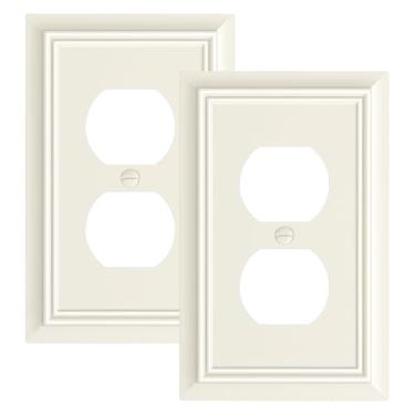 Imagem de Pacote com 2 placas de cobertura de tomada duplex, placas decorativas de interruptor de amêndoa leve e tampas de tomada, placas de parede de fibra de bambu natural para tomadas elétricas, 1 capa de