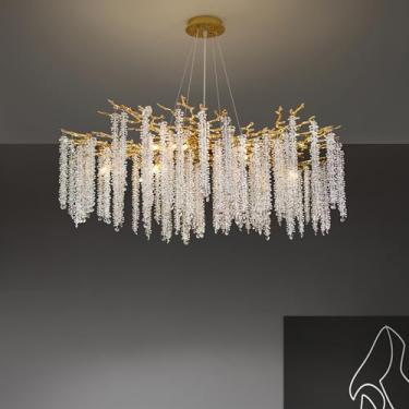 Imagem de Puvaue Lustre De Luxo Em Formato Galhos Árvores Puvaue, Pingente Cristal Redondo Com 15 Luzes, Pendente Teto Borla, Para Sala Jantar, Quarto, Estar, Entrada, 39,4" Dourado