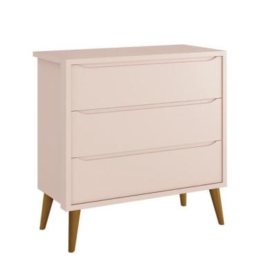 Imagem de Cômoda Infantil 3 Gavetas Theo Retrô com Pés Amadeirado - Reller Móveis Rosa Fosco