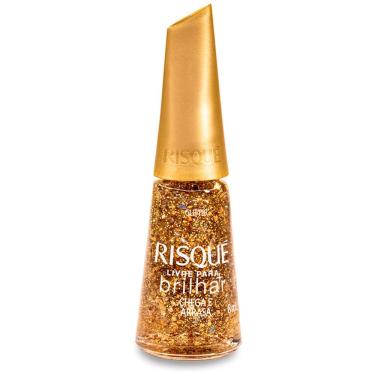 Imagem de Esmalte Risqué Livre para Brilhar Glitter Dourado Cor Chega e Arrasa com 8ml