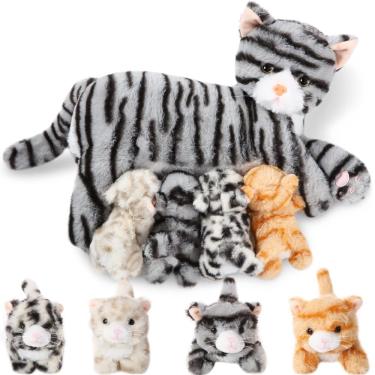 Imagem de Bicho de pelúcia Skylety Nurturing Cat com 4 gatinhos de pelúcia de 40 cm