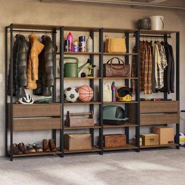 Imagem de Armário Estante Multiuso Organizador 4 Gavetas 258cm Rustic/Preto Madesa