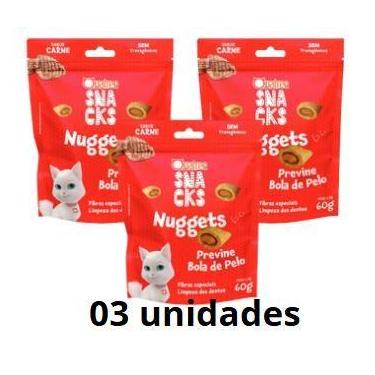 Imagem de KIT 3 Petisco Snack Quatree Gatos Nuggets Frango Bola de Pelo 60g SABO