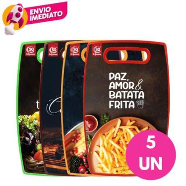 Imagem de Conjunto Tábua Corte Decorada Plástico Retangular Colorida Churrasco C