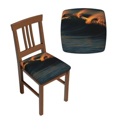 Imagem de Conjunto de capas de assento de cadeira quadradas de seis peças capas de assento laváveis ondas ao anoitecer capa de almofada removível para cadeiras de jantar, capa protetora de cadeira para cozinha