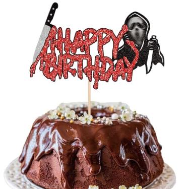 Imagem de Rsstarxi 1 Pack Have a Killer Birthday Cake Topper Halloween Happy Birthday Cake Decoration Horror Movie Scam Theme Birthday Cake Pick for Bloody Horror Birthday Halloween Party Decorations