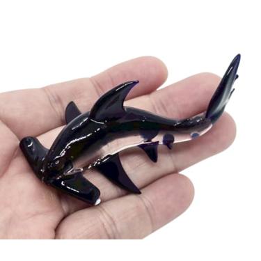 Imagem de Mr_air_thai_Glass_Blown Small 3" Black Clear Hammerhead Shark Figurine - Miniature Hand Blown Glass Sharks Marine Sea Life Ocean Fish Crystal Animal Decorative Collectible Figure Décor Gifts