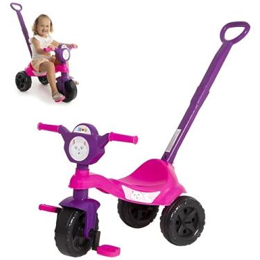 Imagem de Triciclo Infantil Carrinho de passeio Kemotoca Gatinha Roxo e Rosa com Haste e Pedal KENDY