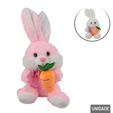 Imagem de Coelho de Pelúcia Páscoa 27cm Sentado com Cenoura - Tudo em Caixa