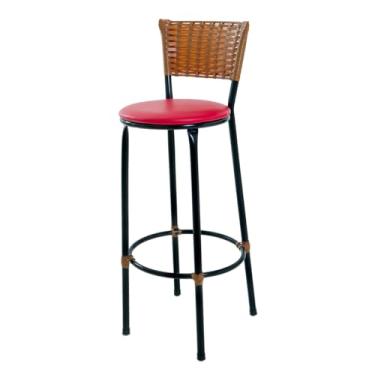 Imagem de Banqueta Cadeira Alta Bistrô Com Encosto Em Junco Cor Imbuia Para Cozinha, Balcão e Bancadas (VERMELHO)