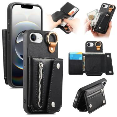 Imagem de Asuwish Capa de celular para iPhone 16e/SE 2025/SE 4 carteira com suporte com zíper porta-cartão de crédito slot i Phone16e i16e 16 e SE4 4ª geração 16eCase mulheres homens meninas preta