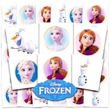 Imagem de Disney Conjunto de lembrancinhas de festa Frozen Tattoos ~ 72 tatuagens temporárias congeladas individuais perfuradas de 5 x 5 cm para crianças meninos e meninas (artigos de festa Disney Frozen