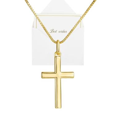 Imagem de MRDOPELUX Colar de cruz de ouro para mulheres, colar com pingente de cruz banhado a ouro real 14K, colar de cruz hipoalergênico delicado, pingente de ouro simples para mulheres, joias modernas para o