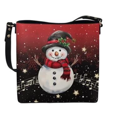 Imagem de HUGS IDEA Boho Bolsas femininas de couro, bolsa tiracolo tipo concha, Música de boneco de neve de Natal, Large