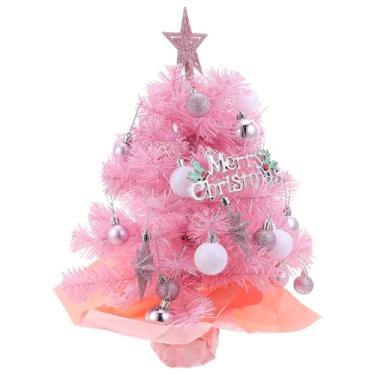 Imagem de SAFIGLE Árvore de Natal de Mesa Com Luzes: Mini Árvore de Natal Artificial de 2 Pés para Decoração de Interiores de Feriados - Enfeites de Bola Rosa Com Topo de Estrela - Rosa