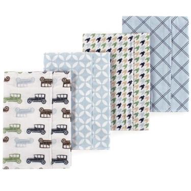 Imagem de Luvable Friends Hudson Baby, flanela, arroto, panos, pacote com 4, Veículos azul-celeste, 14x20 inches